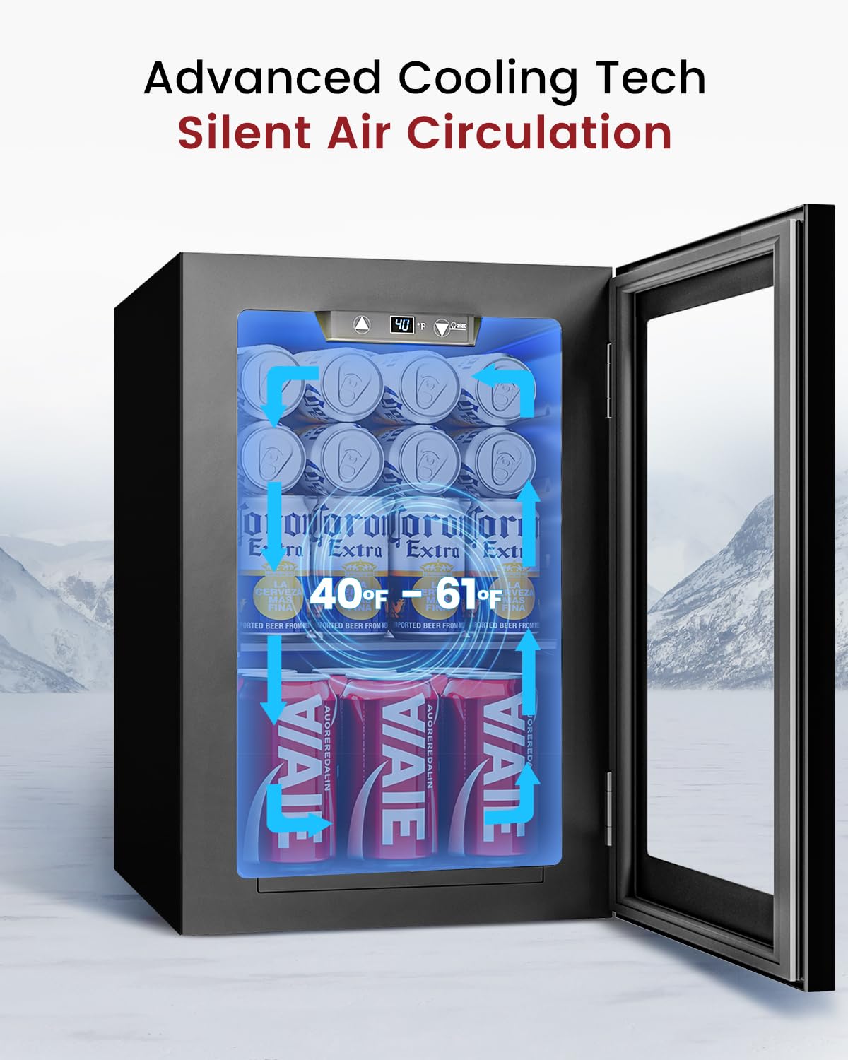 Feelfunn 24 Can Beverage Refrigerator Mini Fridge Black
