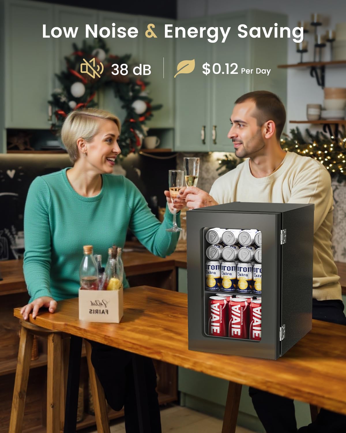 Feelfunn 24 Can Beverage Refrigerator Mini Fridge Black