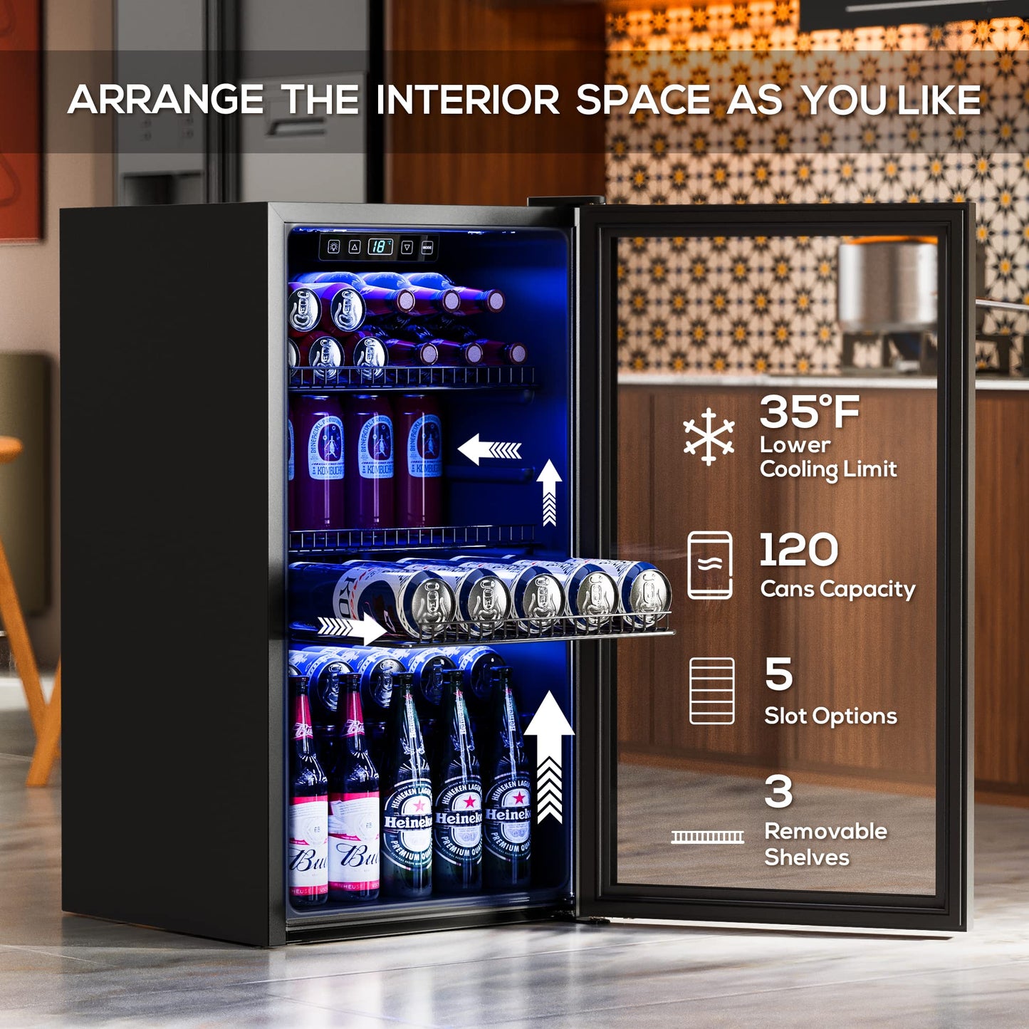Manastin 130 Can Beverage Cooler Freestanding Fridge